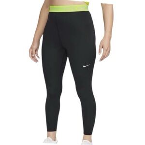 NWT Nike Pro 365 Black Leggings with Neon Greenyellow Waistband